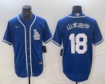 Nike Los Angeles Dodgers #18 Yoshinobu Yamamoto blue MLB baseball Jersey Joint name -BD 02