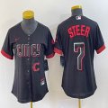 Women Nike Cincinnati Reds #7 Steer black majestic baseball jerseys -BD 04