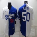 Nike Los Angeles Dodgers #50 Mookie Betts white blue split majestic baseball jersey-BD 01