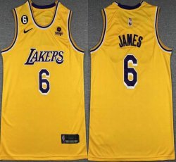 Nike Los Angeles Lakers #6 LeBron James yellow basketball jerseys 6 patch -XD