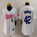 Youth Nike Los Angeles Dodgers #42 Jackie Robinson white pink mlb jersey Joint Name 01