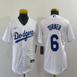 Youth Los Angeles Dodgers #6 Justin Turner white majestic baseball Jerseys-BD