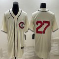 Nike Cincinnati Reds #27 beige throwback mlb jerseys-BD