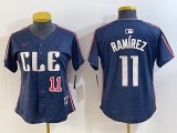 Women Nike Cleveland Indians #11 Jose Ramirez blue majestic baseball jersey-BD 07