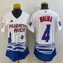 Youth Puerto Rico Baseball #4 Yadier Molina White 2023 World Baseball Classic Replica Player Jersey 09