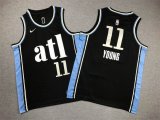 Youth Atlanta Hawks #11 Trae Young black skyblue nba basketball Jersey city version