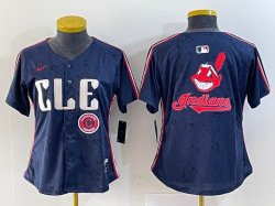 Women Nike Cleveland Indians blank blue majestic baseball jersey-BD 05