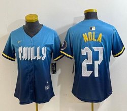 Women Nike Philadelphia Phillies #27 Nola skyblue majestic baseball jersey city version-BD