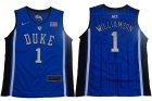 Youth Duke Blue Devils #1 Zion Williamson blue V Neck College Basketball Elite Jersey