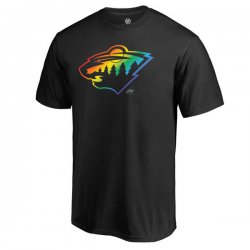 Men\'s Minnesota Wild Fanatics Branded Black Rainbow Pride Logo T-Shirt