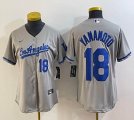 Women Nike Los Angeles Dodgers #18 Yoshinobu Yamamoto gray majestic baseball jerseys 02