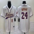 Nike Los Angeless Lakers #8 and #24 Kobe Bryant white baseball jerseys Joint name-BD