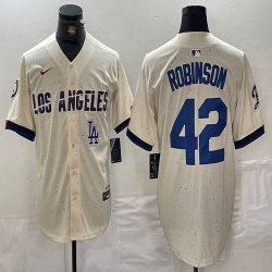 Nike Los Angeles Dodgers #42 Jackie Robinson beige fashion MLB baseball Jersey 04