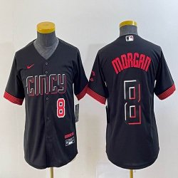 Women Nike Cincinnati Reds #8 Joe Morgan black Flexbase Authentic Collection Jersey city version -BD