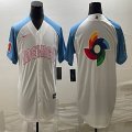 2023 World Cup Mexico blank white skyblue majestic baseball jerseys 04