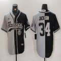 Las Vegas Raiders 34# Bo Jackson black gray splits baseball jerseys Joint name-BD 02