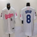 Nike Los Angeles Dodgers #8 Kobe Bryant white pink majestic baseball Jersey Joint name 02