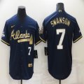 Nike Atlanta Braves #7 Dansby Swanson blue gold majestic baseball jersey