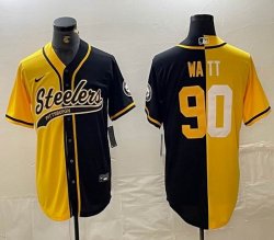 Nike Pittsburgh Steelers #90 T. J. Watt yellow black splits baseball Joint name -BD