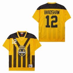 Pittsburgh Steelers 12# Terry Bradshaw yellowThrowback NFL Jersey-SG