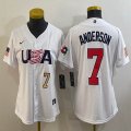 Youth 2023 World Cup #7 Tim Anderson white USA majestic baseball jerseys 01