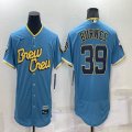 Nike Milwaukee Brewers #39 Burnes skyblue Flexbase Authentic Collection Jersey city version