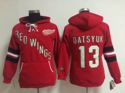 Women Detroit Red Wings Pavel Datsyuk #13 red Ice Hockey Hooded Sweatshirt