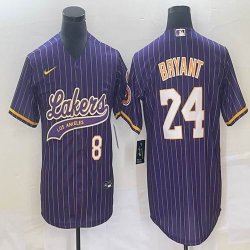 Nike Los Angeless Lakers #8 and #24 Kobe Bryant purple baseball jerseys Joint name-BD