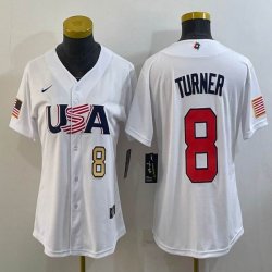 Women 2023 World Cup #8 Trea Turner white USA majestic baseball jerseys 04