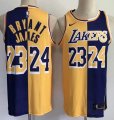 Nike Los Angeles Lakers LeBron James and Kobe Bryant blue yellow split basketball jersey-LT