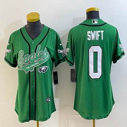 Women Philadelphia Eagles #0 D\'Andre Swift green baseball jerseys Joint name-BD 01