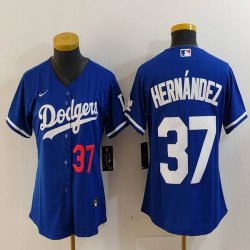 Women Nike Los Angeles Dodgers #37 Enrique Hernandez blue majestic baseball jerseys 01