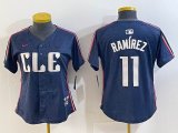 Women Nike Cleveland Indians #11 Jose Ramirez blue majestic baseball jersey-BD 06