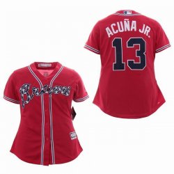 Women Atlanta Braves #13 Ronald Acuna Jr. white Majestic baseball jersey-sg