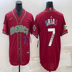 2023 World Cup Mexico #7 Julio Urias red blank majestic baseball jerseys 23