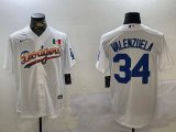 Mexico Los Angeles Dodgers #34 Fernando Valenzuela white majestic baseball Jerseys -BD