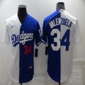 Nike Los Angeles Dodgers #34 Fernando Valenzuela white blue split majestic baseball jersey-BD