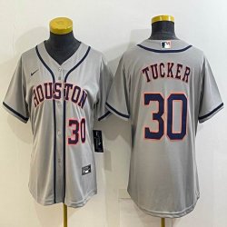 Women Nike Houston Astros #30 Kyle Tucker gray baseball jerseys -BD 01