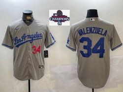 2024 World Series Champions Nike Los Angeles Dodgers #34 Fernando Valenzuela gray majestic baseball Jerseys -BD 02