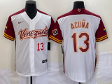 Majestic Venezuela Baseball #13 Ronald Acuña Jr. White 2023 World Baseball Classic Replica Player Jersey 05