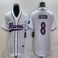 Nike Baltimore Ravens #8 Lamar Jackson white baseball jerseys Joint name-BD