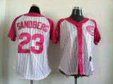 Women Chicago Cubs #23 Ryne Sandberg white red MLB Jersey