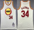 Houston Rockets #34 Hakeem Olajuwon beige throwback nba Basketball jerseys city version-TY