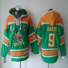 Anaheim Ducks #9 Paul Kariya green yellow Hockey Hooded Sweatshirt