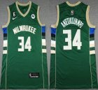 Milwaukee Bucks 34# Giannis Antetokounmpo green nba basketball Jerseys 6 patch-XD