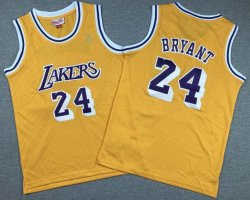 Youth Los Angeless Lakers #24 Kobe Bryant yellow Throwback basketball Jersey-XD