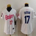 Women Nike Los Angeles Dodgers #17 Shohei Ohtani white pink fashion MLB baseball Jersey-Joint name-BD 01