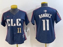 Women Nike Cleveland Indians #11 Jose Ramirez blue majestic baseball jersey-BD 08