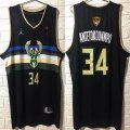 Jordan logo Milwaukee Bucks 34# Giannis Antetokounmpo black nba basketball Jersey champion patch-HL