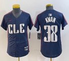 Youth Nike Cleveland Indians #38 Steven Kwan blue majestic baseball jersey -BD